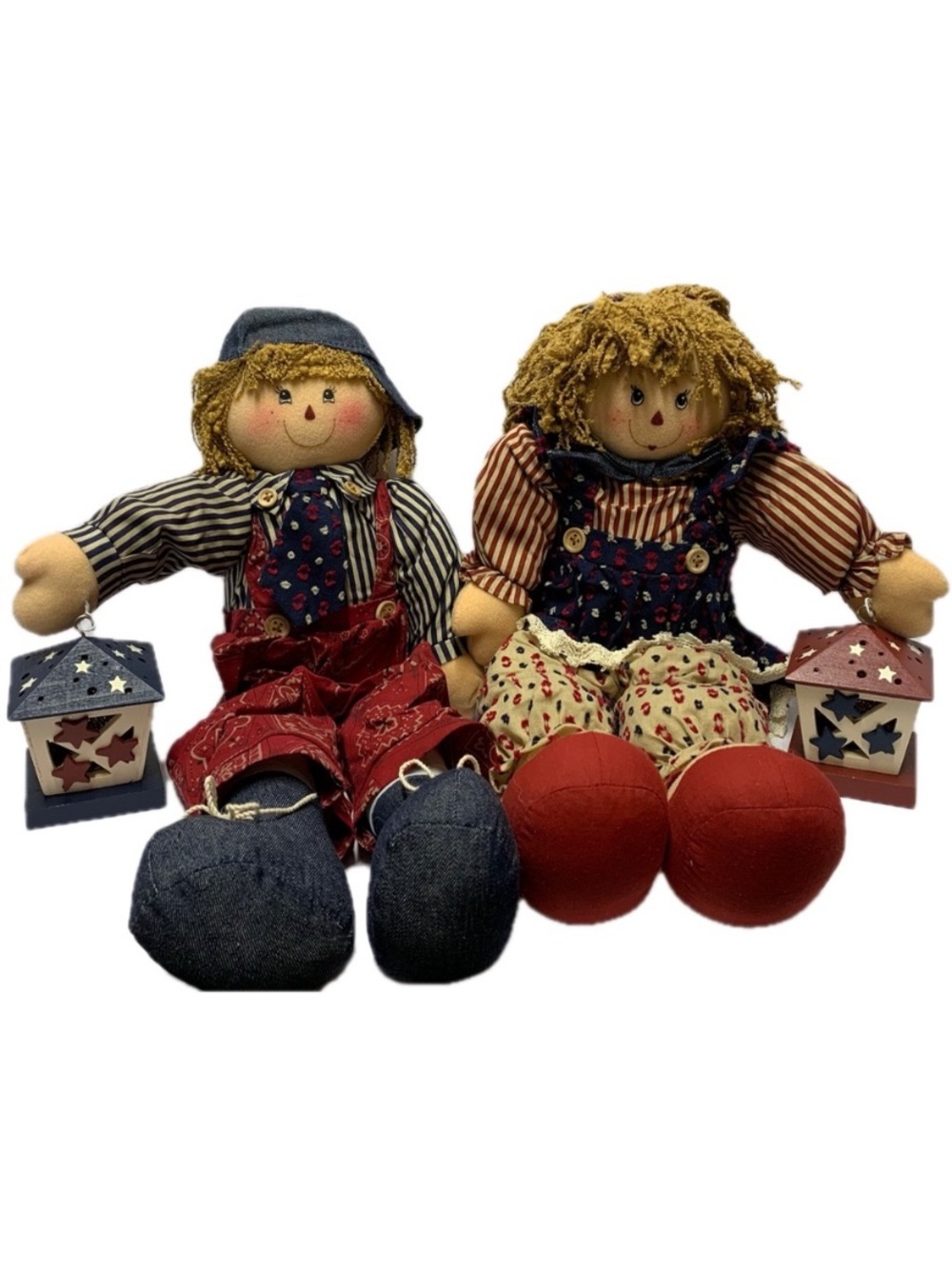 Vintage Avon Lighted Country Sitters Boy Girl Doll Set Americana NIB